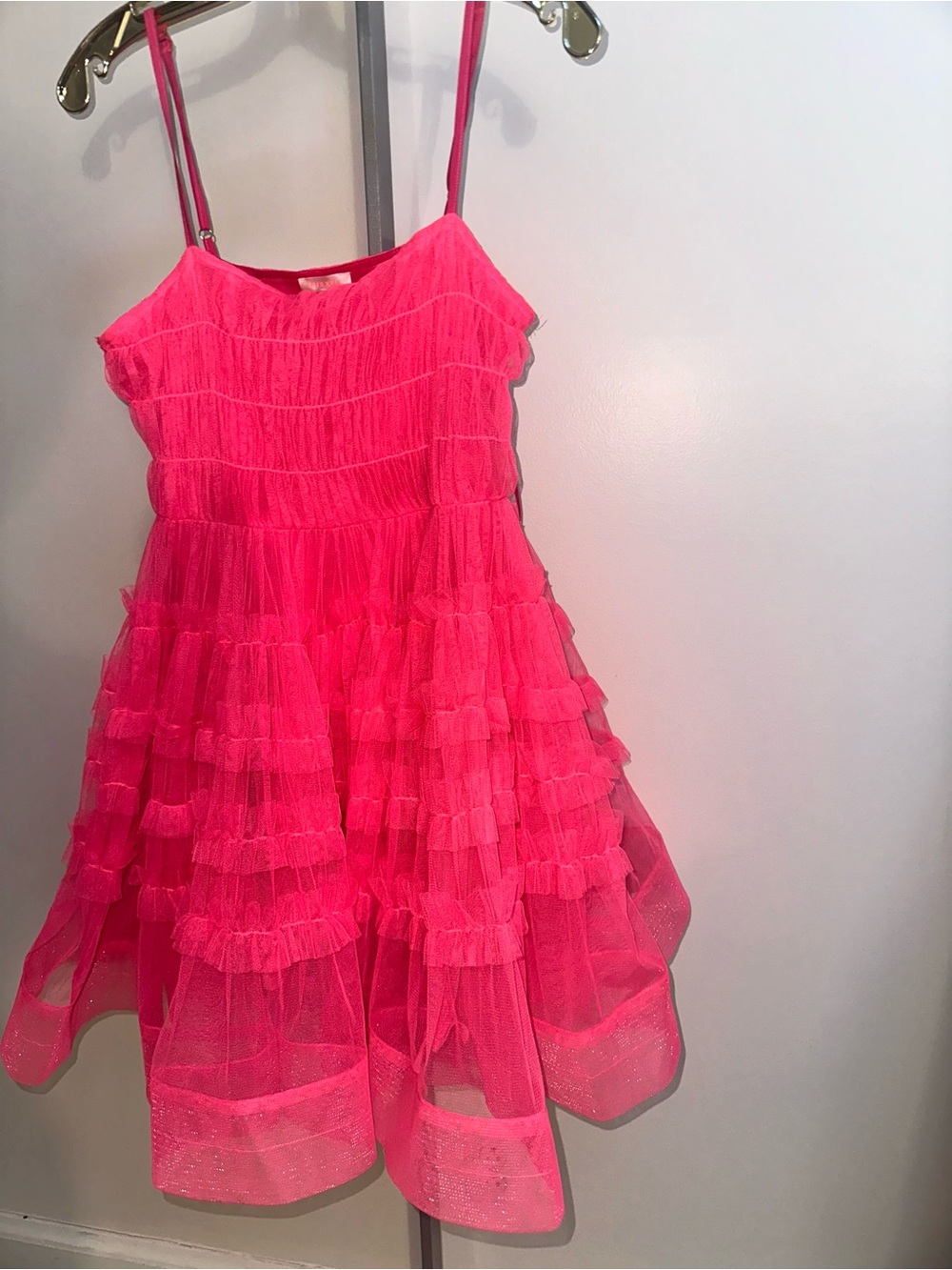 Bright Pink Ruffle Tiered crinoline style Party Dress size small